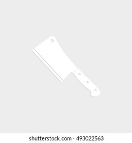 Meat cleaver knife - white vector  icon with shadow