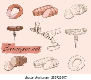 Meat collages with different vector sausages