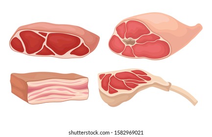 Meat Collection, Different Meat Parts Assortment, Fresh Farm Products Vector Illustration