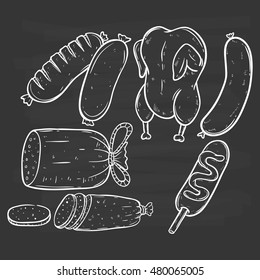 meat collection using hand drawing style on chalkboard background