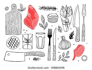 Meat composition. Meat restaurant. Vector illustration