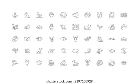 Meat concept illustration, linear icons, line signs set, vector collection