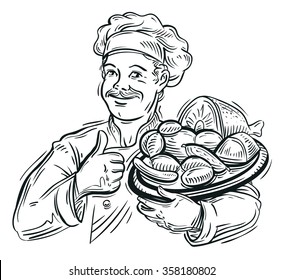 meat and cook isolated on a white background. vector illustration