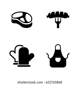 Meat Cooking. Simple Related Vector Icons Set for Video, Mobile Apps, Web Sites, Print Projects and Your Design. Black Flat Illustration on White Background.