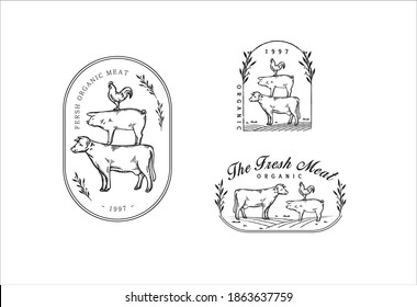 
Meat cow pig chicken line symbol logo