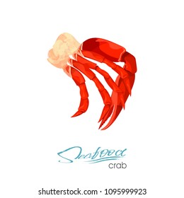 Meat crab vector illustration in cartoon style isolated on white background. Seafood product design. Inhabitant wildlife of underwater world. Edible sea food. Vector illustration