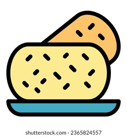 Meat croquette icon outline vector. Fried potato. Pork tempura color flat