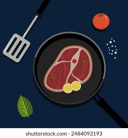 Meat cuisine or steak flat illustration