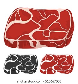 Meat cut, Fresh meat products - pork, beef, lamb, steak cartoon, BBQ food design, bacon fillet ham. Vector