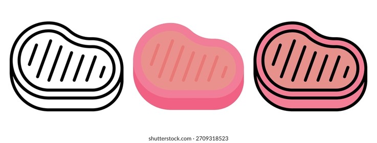 Fleischschnitt-Symbol-Set in Umriss, Farbe und flachem Stil