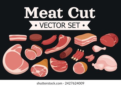 Conjunto de vectores de ilustración de corte de carne