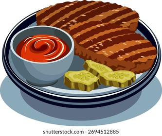 Chuletas de carne con salsa y pepinos en escabeche sin fondo