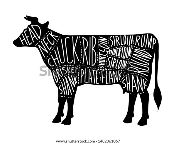 Meat Cuts Decorative Chart Butcher Shop Stock Vector (Royalty Free ...