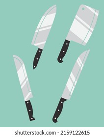Meat cutting kitchen knife set flat vector illustration.for logo, emblem, posters etc.
