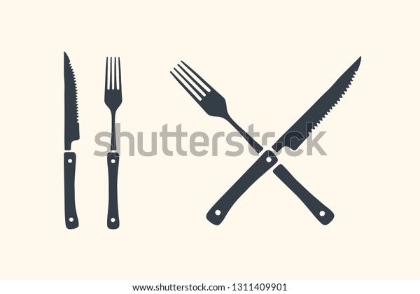 Meat cutting knives and forks set. Steak,
butcher and BBQ supplies. Poster steak knife and grill fork. Set of
butcher meat knife, fork for butcher shop and design butcher
themes. Vector
Illustration