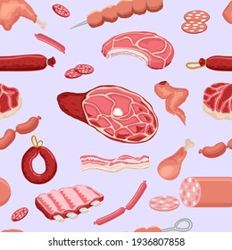 Meat and delicacies seamless pattern. Food background 