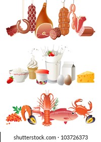 meat, diary products and seafood borders