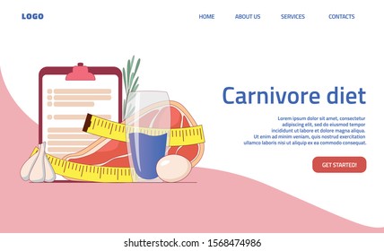 Meat diet plan web banner template.
Weight loss meal, healthy eating. Meat, eggs, steak, rosemary, pepper. Cartoon vector illustration for health articles, diet description.