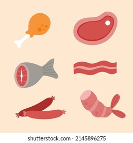 Meat from different animal vector illustration bundle