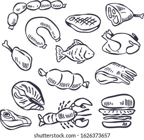 meat  doodle . vector  illustration