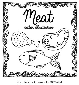 meat drawing over white background vector illustration