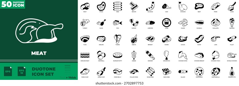 Conjunto de iconos editables de Duotone de carne