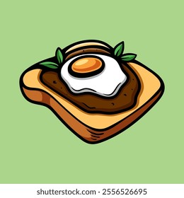 meat and egg sandwich isolated colored drawing line art style design illustration