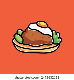 Meat and Eggs Asian Food Vector Cartoon Illustration. Food Icon Concept Isolated Premium Vector. Flat Cartoon Concept. Cute Doodle Cartoon Illustration Style. Suitable for Any Project