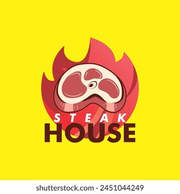 meat with fire or burn meat vector logo design, suitable use for icon, symbol or element design to describe grilled meat barbecue or steak restaurant