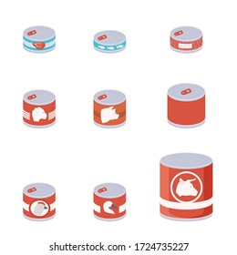 Meat and fish canned food. Food vector illustration.