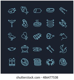 meat and fish icons set