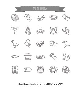 meat and fish icons set, stock vector