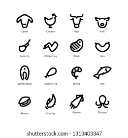 Meat and fish icons vector set
