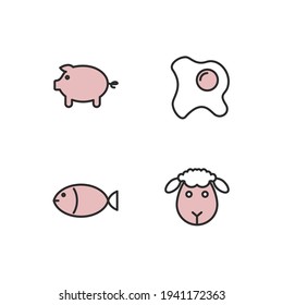 meat, fish poultry set icon, isolated meat, fish poultry set sign icon, vector illustration
