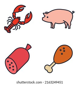 Meat and fish set icon symbol template for graphic and web design collection logo vector illustration