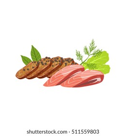 Meat And Fish Set Of Pizza Ingredients