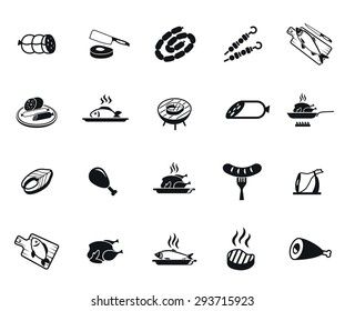 Meat and fish set of vector black icon on white background