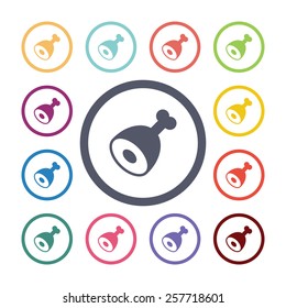 meat flat icons set. Open colorful buttons 