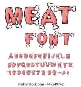 Meat Font. Steak On Bone Alphabet. 