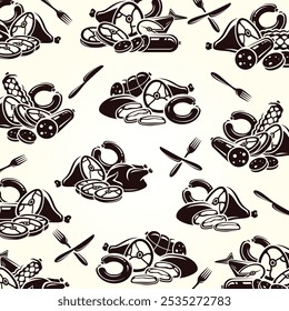 Meat food background, pattern set. Collection icon meat. Vector