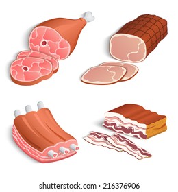 Meat food decorative icons set of bacon ham fillet isolated vector illustration