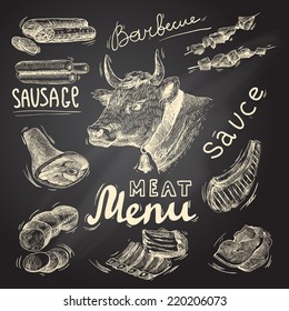 Meat Food Decorative Icons Set Of Barbecue Menu Chalkboard Isolated Vector Illustration