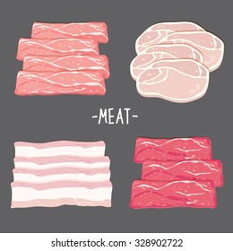  Meat food eat beef pork bacon chicken fresh raw piece slice cartoon vector