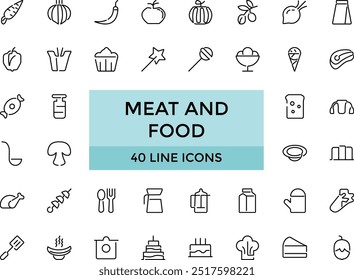Meat and food Editable Icons collections, Vector illustration in modern thin line style of food related icons: chicken, beef, and more. Outline icons collection. Simple and editable vector art.