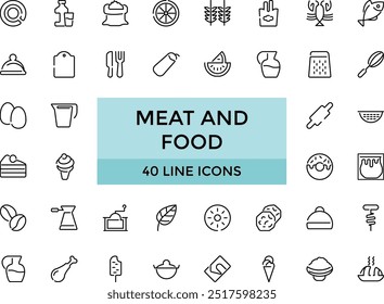 Meat and food Editable Icons collections, Vector illustration in modern thin line style of food related icons: chicken, beef, and more. Outline icons collection. Simple and editable vector art.