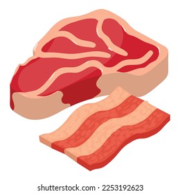 Meat food icon isometric vector. Big piece of beef tenderloin and ham piece icon. Food concept, healthy nutrition