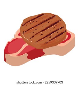 Meat food icon isometric vector. Piece of beef tenderloin and grill meat icon. Food concept, protein product