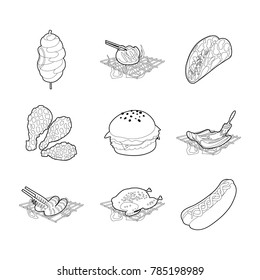 Meat food icon set. Outline set of meat food vector icons for web design isolated on white background