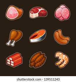 Meat food icons set