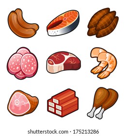 Meat food icons set